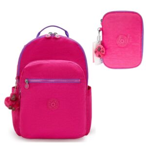 Kipling Mochila Seoul XL + Estojo 100 Pens Azelea Rosa  Kit