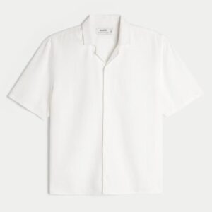 Hollister Camisa de Manga Curta em Linho Misto Branca