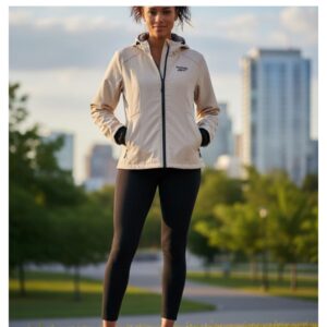 Reebok Casaco Feminino Bege C/ Ziper E Bolsos Laterais - M