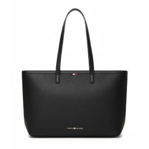 Tommy Hilfiger Bolsa de Ombro Tote Preta com Logo Dourado