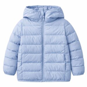 Uniqlo Casaco Infantil Puffer Com Capuz Removível Azul Claro