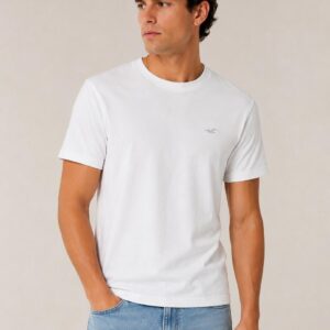 Hollister Camiseta Masculina  Branca 100% Algodão Slim Fit