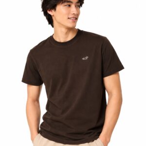 Hollister Camiseta Marrom Masculina Ícone Bordado100%Algodão