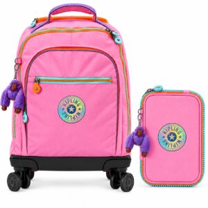 Kipling Mochila de Rodinha New Zea +Estojo 100 Pens Rosa Kit