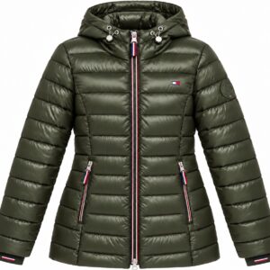 Tommy Hilfiger Jaqueta Puffer Feminina Com Capuz Verde Musgo