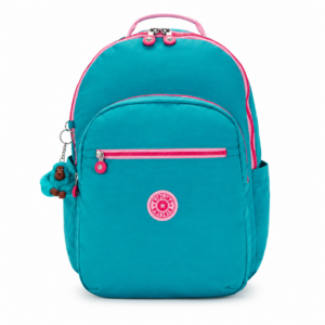 Kipling Mochila Tamanho Seoul XL Azul Turquesa e Rosa