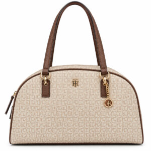 Tommy Hilfiger Bolsa Dome Cor Bege Com Marrom e Dourado