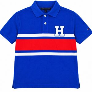 Tommy Hilfiger Camisa Polo Infantil Azul  e Laranja Com Logo