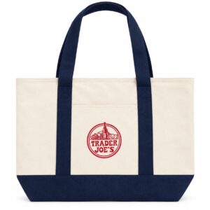 Trader Joe's Bolsa Tote Ecobag De Pano Bege e Azul Marinho